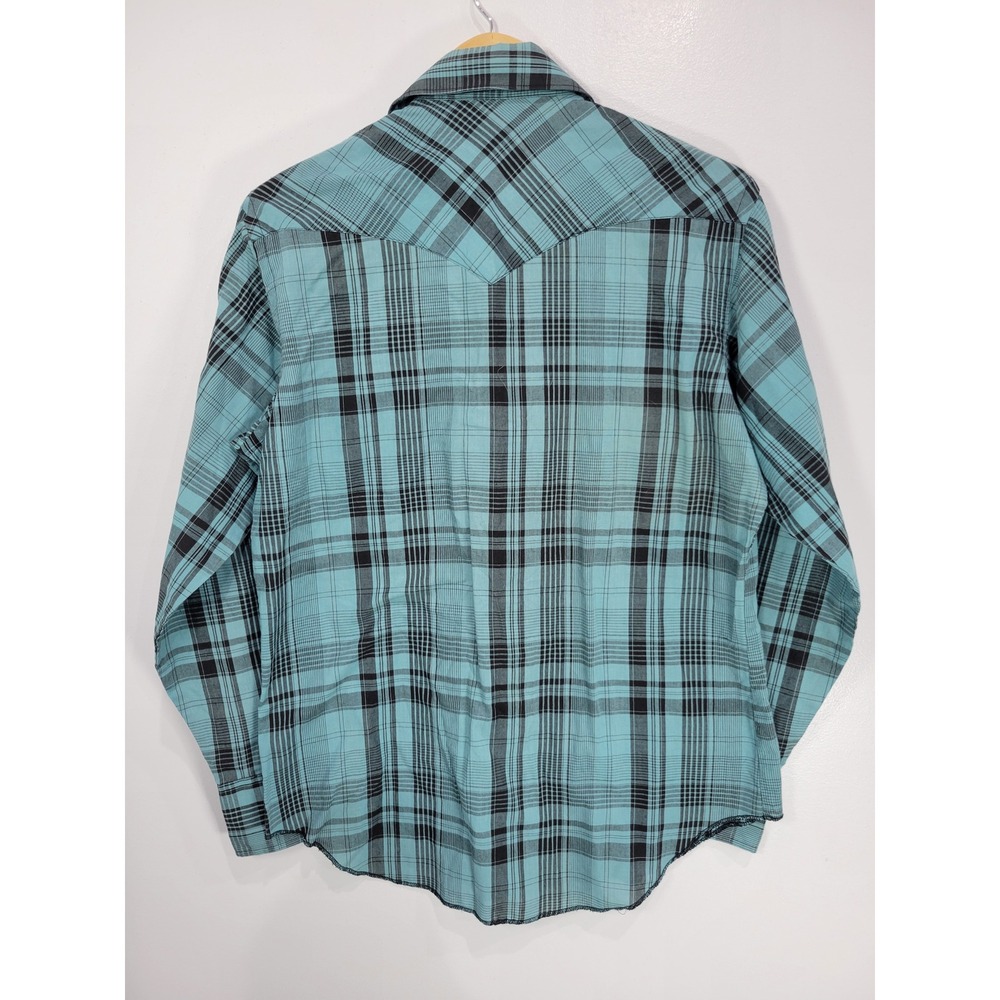 Wrangler Cowboy Cut Western‎ Shirt Mens 16-35 Turquoise Black Plaid Pearl Snap - Picture 5 of 7